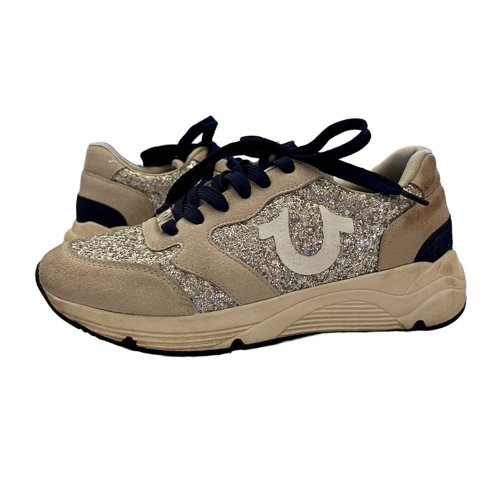 TRUE RELIGION Esther Navy, Gray, Silver Glitter Running Shoes Sneakers S…